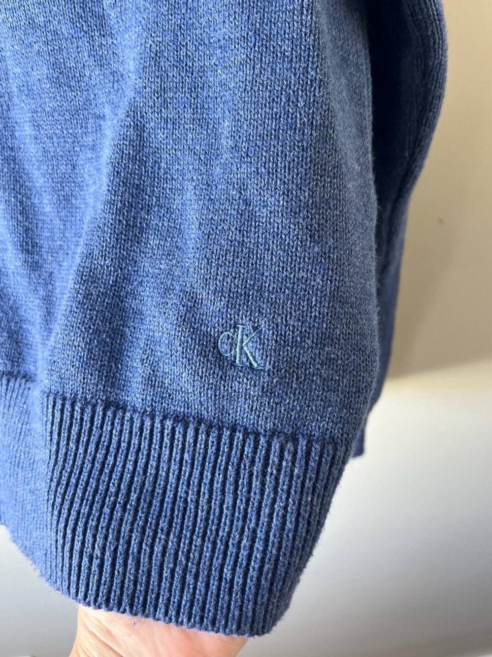Calvin Klein Blue Cotton Crewneck Sweater Size Medium - Cottagecore Cabincore - Picture 7 of 8